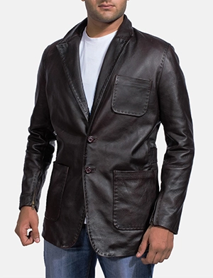 Wine Black Leather Blazer